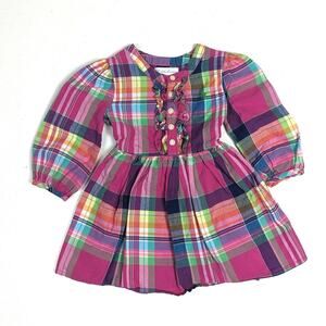 Ralph Lauren Dress Baby Girls Sz 6m Pink Rainbow Plaid Preppy